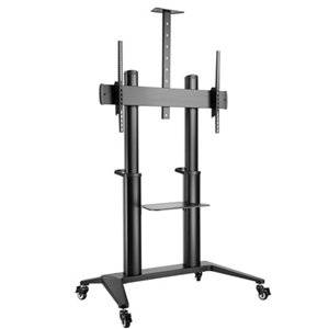 BRATECK 70"-120" Large Screen Ultra-strong Mobile TV Cart. Max Load 140Kgs. VESA support up to 1000x600. Hidden Cable Management. Height Adjustable 1250-1600mm.

TTL12-610TW comes with an ultra-strong lightweight aluminium column securely attached to a base that together offers the most stable and secure solution for large and heavy displays. The free-tilting design offers a variety of viewing angles. The cart is easy to move using the built-in D-ring handle while four lockable casters ensure quiet maximum stability along the way. A height-adjustable camera shelf and equipment tray are provided for devices and materials, and the integrated cable management system keeps wiring organized and protected.