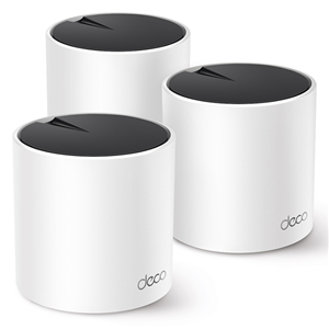 Deco X55  3-pack, AX3000 Whole Home Mesh Wi-Fi 6 Unit
SPEED: 574 Mbps at 2.4 GHz + 2402 Mbps at 5 GHz
SPEC: 2× Internal Antennas, 3× Gigabit Ports (WAN/LAN auto-sensing), 2 Streams and HE160 for 5GHz
FEATURE: Deco App, Router/AP Mode, IPv6, IPTV, HomeShield (Parental Controls, Antivirus, QoS, Reports), OFDMA, MU-MIMO, 1024-QAM, HE160, WPA3, Beamforming, Alexa Supported