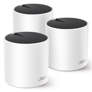 Deco X55  3-pack, AX3000 Whole Home Mesh Wi-Fi 6 Unit</br>SPEED: 574 Mbps at 2.4 GHz + 2402 Mbps at 5 GHz</br>SPEC: 2× Internal Antennas, 3× Gigabit Ports (WAN/LAN auto-sensing), 2 Streams and HE160 for 5GHz</br>FEATURE: Deco App, Router/AP Mode, IPv6, IPTV, HomeShield (Parental Controls, Antivirus, QoS, Reports), OFDMA, MU-MIMO, 1024-QAM, HE160, WPA3, Beamforming, Alexa Supported</br>