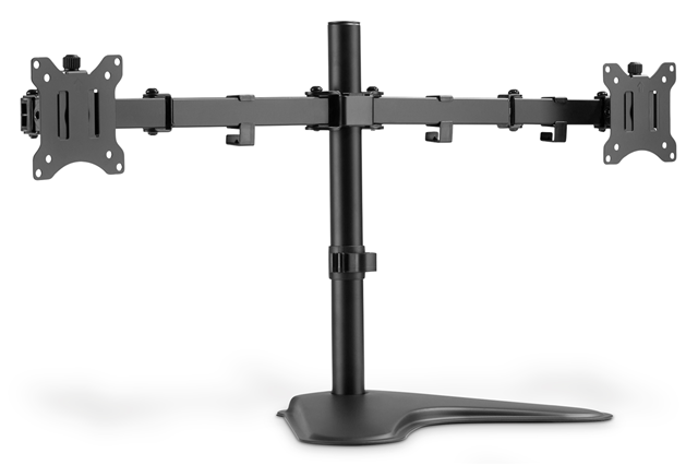 With the dual monitor stand from DIGITUS®, you can conveniently position two monitors with dimensions between 15" - 32" on your desk. The quick release function also makes it easier for you to install the monitors. The VESA bracket is simply inserted into the corresponding mount and fastened with a screw. Without a great deal of effort, you can arrange the monitors according to your needs and pivot, incline or rotate the monitors, for instance for monitors in portrait mode. You can also make height adjustments of up to 40 cm. The monitor cables can be stored in an orderly fashion using the cable routing included in delivery. Do a good deed for yourself and your health by adjusting your monitor optimally for your body and your sitting position.