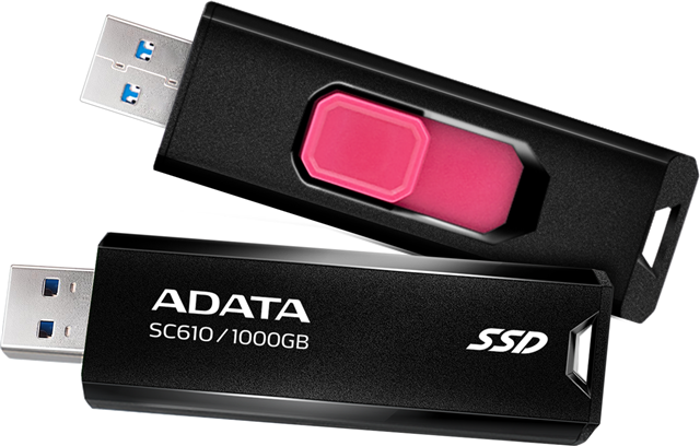 1TB USB3.2 Gen 2, Retractable, up to 550/500MB/s, Capless slide-out design, Cutout for key rings</br>