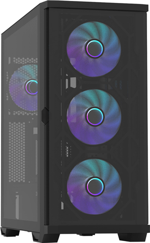 ATX Mid Tower PC Case</br>, 4x120mm infinity mirror ARGB fans</br>, Mesh front , tempered glass side panels, Max VGA 395mm</br> vertical GPU bracket included, Max Cooler 173mm, 481(D) x 220 (W) x 488 (H) mm Black</br></br>