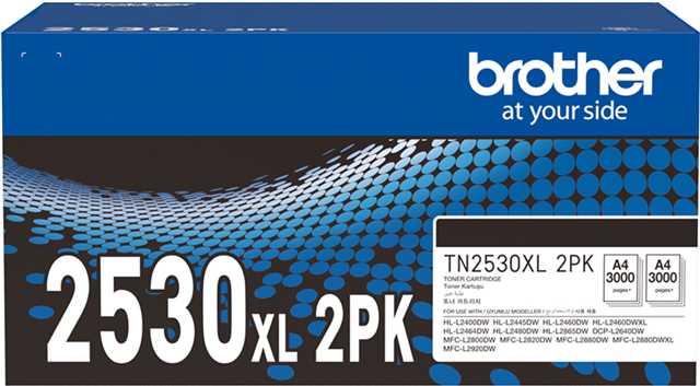 Compatible With: HLL2400DW, HLL2865DW, MFCL2920DW, HLL2460DWXL, MFCL2820DW, DCPL2640DW</br>Yield ~ 3000pg Toner Yield x 2