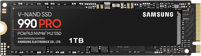 SSD 990 PRO M.2 (2280), 1TB, PCIe Gen 4.0 x4, NVMe 2.0, R/W(Max) 7,450MB/s/6,900MB/s, 1,200K/1,550K IOPS, 5 Years Limited Warranty or 600 TBW