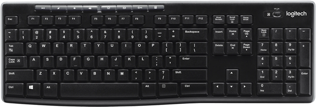 Wireless Full-size Keyboard, USB Unifying Receiver, Eight Hot Keys, 2x AAA Batteries (Pre-Installed)
