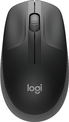 Logitech M190 is a large-size wireless mouse with a comfortable contoured design that follows the natural curve of medium to large hands. Battery life: 18 months