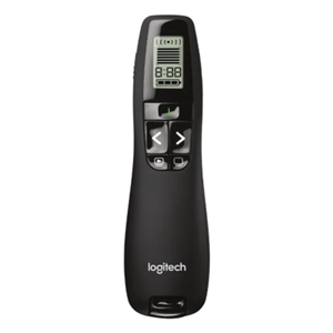 Logitech Professional Presenter R800 gives you powerful control for high-impact presentations. The brilliant green laser pointer is easy to see, even on LCD and plasma displays and in brightly lit rooms. </br></br>Green laser pointer 100-foot (30-meter) effective range with 2.4 GHz wireless technology LCD display with timer, battery-power and reception-level indicators Built-in slideshow buttons Timer buttons Silent alarm Storable plug-and-play receiver On/Off switch Carrying case