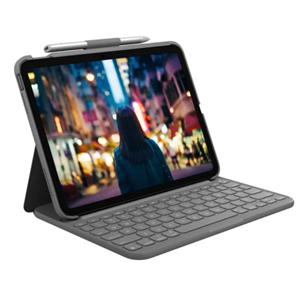 Slim Style with a full-size keyboard. Slim Folio for iPad offers wellspaced</br>keys and iPadOS shortcuts to make typing fast and comfortable. Slim Folio locks your iPad at an optimal angle for typing and holds firm on any surface from a desk to your lap. The form- fit slim design protects iPad from bumps and scratches without weighing you down.