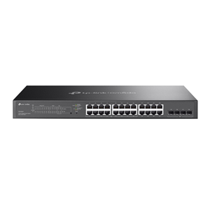 24-Port Gigabit  with 16x PoE+ Smart Switch, 24 Gigabit RJ45 ports plus 4x SFP ports, 802.3at/af, 150W PoE+ power supply, Tag-based VLAN, STP/RSTP/MSTP, IGMP V1/V2/V3 Snooping, 802.1P Qos, Rate Limiting, Port Trunking, Port Mirroring, SNMP, RMON, Rackmount Kit inc. Omada SDN for cloud management</br>