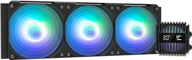 CPU Liquid Cooler 360mm, BLack  with Live CPU Temperature Display,  - Pump size : 73 X 73 X 57.3(H)mm</br>- Pump speed : 3,000RPM&plusmn;10%</br>- Fan speed :600~2,000RPM&plusmn;10%</br>- Max noise level : 29.7dB(A) &plusmn;10%</br>- Max air flow : 69.12CFM&plusmn;10%</br>- Max air pressure : 2.01mmH2O&plusmn;10%</br></br>