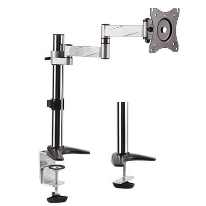 BRATECK 13"-27" Single Monitor Desk Mount. Max Load 8kgs. Rotate, Extend, Tilt, Swivel. Max Arm Extension 396mm. Supports VESA 75x75 &100x100. Colour Slate Black and Metallic Grey.</br></br>The LDT11-C012 is an elegant aluminium LCD VESA desk mount for 13''-27'' monitors. The weight capacity is 8kg/17.6Ibs. Full motion structure allows maximum flexibility — extends, tilt and swivel your monitor up to 90° left and right for easy viewing. You can also adjust the monitor vertically to the desired position. Besides, the in–arm cable clip routes cables for a clean appearance.</br></br>360° Rotary VESA plate for more viewing experience</br>Easy to adjust, no tools required</br>Cable management keeps everything organised</br>Aluminium construction provides a sleek, lighter, and elegant look</br>Both grommet and desk clamp mounting available</br>