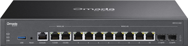2&times; 2.5Gb RJ45 WAN/LAN ports </br>10&times; Gigabit WAN/LAN Ports (2&times; SFP, 8&times; RJ45)</br>1&times; USB 3.0 Port (Supports USB storage)</br>Up to 11 WAN ports</br>Multi-WAN Load Balancing raises the utilization rate of multi-line broadband</br>High-security SSL/ IPSec / GRE&sect; / WireGuard / PPTP / L2TP VPN & OpenVPN</br>Centralized cloud management via the web or the Omada app*</br>Standalone management via web, CLI, SNMP, and RMON</br>DoS defense, IP/MAC/URL filtering, DPI, and IPS/IDS for enhanced security.</br>