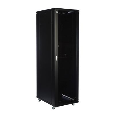 4Cabling 42RU 600mm Wide x 800mm Deep Free Standing Server Rack</br>FEATURES</br>Supplied Fully Assembled</br>Constructed from High-Quality Cold-Rolled Steel</br>Rails 2mm, frame and doors 1.2mm, panels, shelves and cable management 1.2mm</br>4-way Ceiling Mount Fan Kit</br>6-way Rack Mount Power Rail</br>40 sets of cage nuts</br>3 x fixed shelves</br>Lockable tempered glass front door, solid lockable steel side and back doors</br>Adjustable 19" L rails front and rear of server rack</br>Levelling feet and lockable castor wheels</br>Cable entry glands on the top and bottom</br>Earthed doors and side panels</br>Static loading capacity 800kg</br>Designed/built to ANSI-310-D, IEC 297-2, DIN 41491/41494 Standards</br></br>Direct Delivery Item