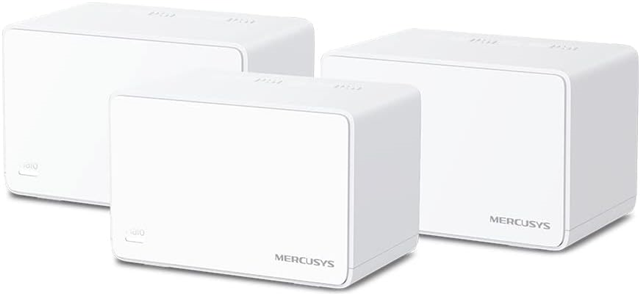 3-Pack AX3000 Whole Home Mesh Wi-Fi 6 System</br>SPEED: 574 Mbps at 2.4 GHz + 2402 Mbps at 5 GHz</br>SPEC: Internal Antennas, 3× Gigabit Ports per Unit (WAN/LAN auto-sensing), 1024-QAM, OFDMA, HE160</br>FEATURE: MERCUSYS APP, Router/AP Mode, One Unified Network, Seamless Roaming, Easy Expansion, Parental Controls, QoS, IPTV, IPv6, MU-MIMO, Beamforming, Smart Connect, WPA3, BSS Color, TWT</br>