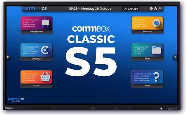 75" Interactive Touchscreen. Fully Customisable with Commbox OS Experience built with Android 14. Dual Quad Core Processor 8GB/128GB with NPU for AI capability. Write, draw and collaborate in comfort with Commbox SoftGlideTM palm rejection and pressure sensing, Reliable wireless screen-sharing from any device, Powerful Device Management with Commbox Manage, Next-Gen ultra responsive touch, Built in NFC, Room-Filling 25w speakers and premium anti-glare ultra smooth glass. Supports WiFi 6E, Bluetooth 5.3 and multiple ports for connectivity.