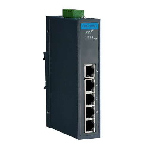 4GE PoE + 1GE Unmanaged Industrial Switch w/Wide temp. 24-48VDC Input