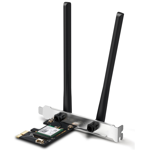 AX3000 Dual-Band Wi-Fi 6 Bluetooth PCI Express Adapter</br>SPEED: 2402 Mbps at 5 GHz + 574 Mbps at 2.4 GHz</br>SPEC: 2× High Gain Dual-Band External Antennas</br>FEATURE: Wi-Fi 6, MU-MIMO, OFDMA, 1024 QAM, HE160, WPA3, Bluetooth 5.2</br>Not Low Profile compatible</br></br></br>