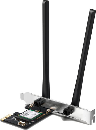 AX3000 Dual-Band Wi-Fi 6 Bluetooth PCI Express Adapter</br>SPEED: 2402 Mbps at 5 GHz + 574 Mbps at 2.4 GHz</br>SPEC: 2&times; High Gain Dual-Band External Antennas</br>FEATURE: Wi-Fi 6, MU-MIMO, OFDMA, 1024 QAM, HE160, WPA3, Bluetooth 5.2</br>Not Low Profile compatible</br></br></br>