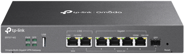 Dual-Core ARMv8, 1x 2.5Gb WAN, 1x 2.5Gb WAN/LAN, 1x Gigabit SFP WAN/LAN, 4x RJ45 WAN/LAN, Up to 6x WAN Ports, Highly Secure VPN, Omada SDN