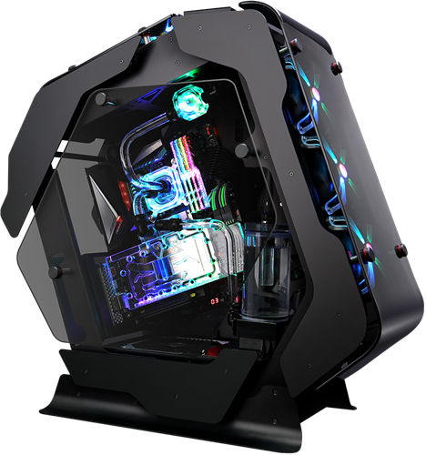 ATX Mid Tower PC Case</br>, High End Everything: Premium 5mm thick tempered glass with carefully cut angles that nestle perfectly on the aluminate-treated aluminum chassis. Custom made curved tempered glass for the front and top panels. 5 x premium 120mm addressable RGB fans, 280mm (W) x 630mm (D) x 602mm (H). E-ATX, ATX, mATX, ITX motherboards up to 280mm wide</br></br>