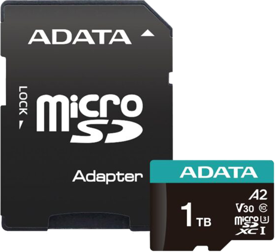 1TB Micro SD, R/W performance up to 100MB / 85MB per sec, UHS-I U3, Speed Class: Class 10, Video Speed Class: V30, Includes Micro SD to SD card adapter, A2 qualified - for faster app performance, Waterproof, Shockproof, X-ray proof, Magnet proof, Temperature resistant