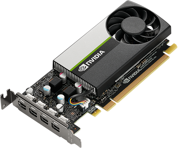 4x Mini DisplayPort (DP), NVIDIA Quadro T600E, 640 CUDA cores,  Max resolution: 7680 x 4320, 128-bit , 160 GB/s Memory Interface, Maximum 4x displays at 5K (5120 x 2880) at 60 Hz. Low Profile bracket include. </br></br>NVIDIA Long-life SKU, Product Life Extended Until 2029