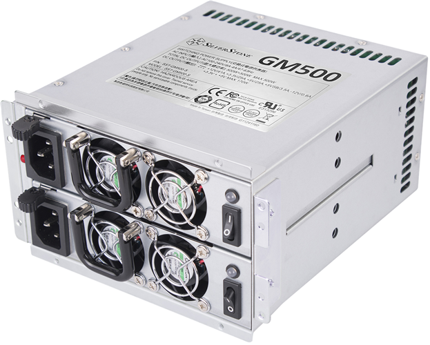 500W+500W 1+1 mini redundant, PS/2 size, Four 40mm fan, efficiency 80Plus Silver, certification, Hot swappable with pull-out handle bars, 180mm depth