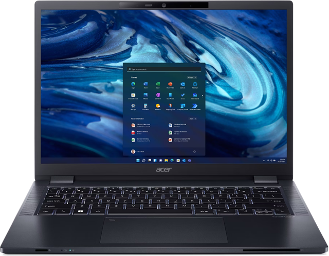TMP414-53</br>Intel Core 5-120U, 14 inch IPS WUXGA 1920x1200 LCD, 16GB DDR5 Memory, 512GB M.2 NVMe SSD, WiFi 6E AX211 + BT5.1, Gigabit Ethernet, FHD IR Camera with Camera Door, 56Wh up to 15.5 hours battery, USB Type-C (charging), USB 3.2, HDMI, Thunderbolt 4 & MicroSD Card reader, 1.39Kg, Windows 11 Pro, 3 Years warranty