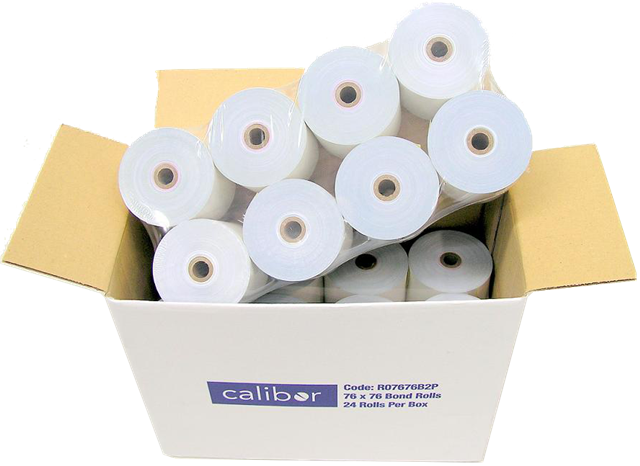 24x 76x76mm Bond Plain Paper 2-Ply Rolls