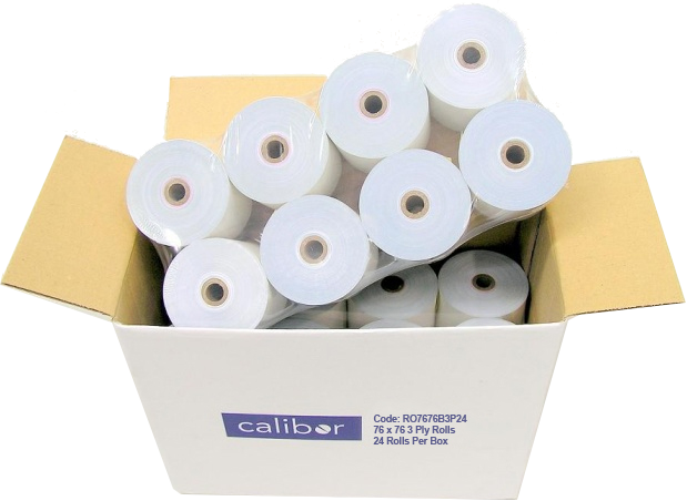 24x 76x76mm Bond Plain Paper 3-Ply Rolls