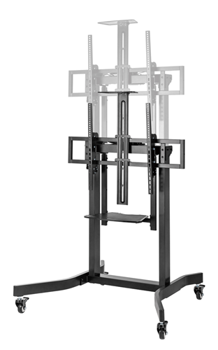 Introducing the Advanced Motorized and Moveable Large TV Trolley, the ultimate solution for flexible and stylish TV placement. This deluxe motorized TV cart features a powerful lifting motor for smooth, quiet, and effortless height adjustment, along with a versatile tilt function (+5° to -10°) for optimal viewing angles. The sturdy equipment shelf and camera mount provide added convenience, while the 2-memory RF remote control allows you to raise or lower your TV from a distance. With locking casters for smooth, floor-friendly movement, this TV trolley combines functionality and elegance, making it perfect for home theaters, presentations, or professional setups. Elevate your viewing experience today!