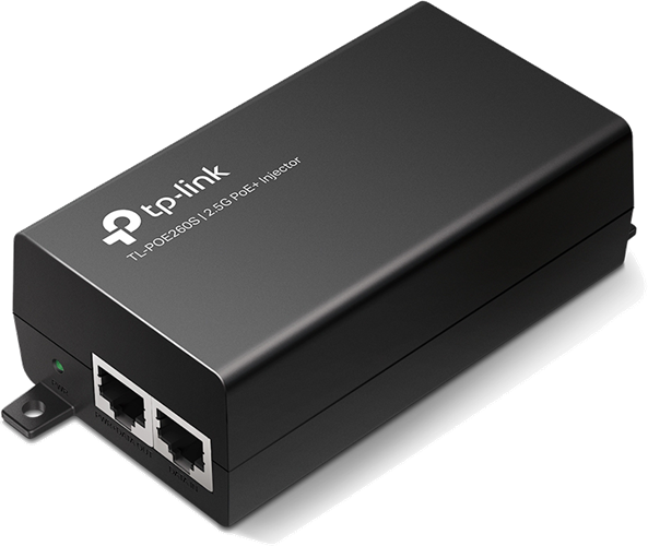 </br>TL-POE260S</br>2.5G PoE+ Injector</br></br>    2*2.5 Gbps ports ensure faster transmission</br>    Complies with IEEE802.3af/at standards, supplies up to 30 W</br>    Reduces infrastructure costs by transmitting data and power simultaneously via an Ethernet cable</br>    Automatically determines and supplies the exact power to meet the device's need</br>    Wall-mounting and desktop design accommodates most installation scenarios</br>    Plug & Play installation, requires no configuration</br>    Integrated power supply</br>