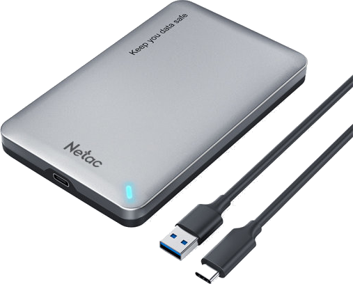 Netac WH12 2.5 SATA to USB3.0 External HDD/SSD Case, Durable Aluminium build, with USB3.0 Type-C (enclosure) to Type-A cable (PC)