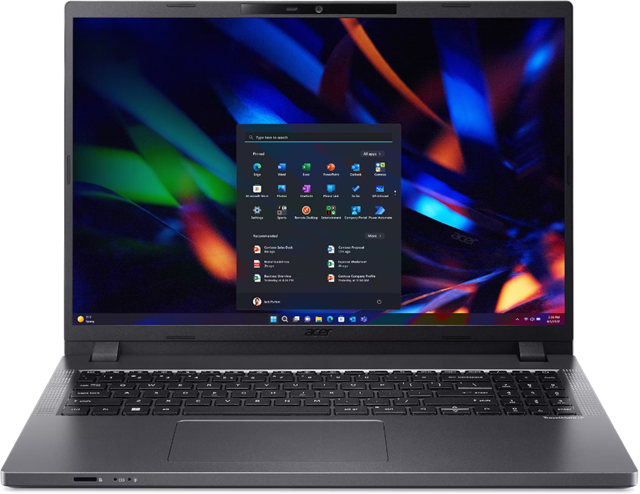 Acer TravelMate TMP216-51-G2-74RX, Intel Core i7-150U (10C/12T 2P8E 1.8Hz - 5.4GHz), 1x16GB DDR5 (1 slot free), 512GB PCIe Gen4 NVMe SSD, 16" WUXGA SlimBezel IPS 1920x1200, 720p HD TNR Camera, 2x USB-A, 1x HDMI2.1 2x USB-C (Thunderbolt 4) 1x RJ45, 65Wh Li-ion battery, up to 14.5 hours, 802.11AX & Bluetooth 5.1, 1.79kg, 359.3 (W) x 261.07 (D) x 19.95/22.95 (H) mm, Windows 11 Pro, 3 Year warranty