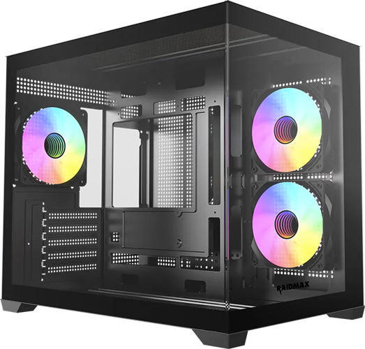i600 Plus Micro-ATX / Mini-ITX, Plastic, Steel, Tempered Glass, 1x3.5"HDD 2x2.5"SSD, USB3.0 x 1, USD2.0 x 1, HD Audio, Power, Reset, ARGB LED Fan 120mm x 2 (Side) / ARGB LED Fan 120mm x 1 (rear), RADIATOR Support Top: 360mm / Rear: 120mm / Side: 240mm / Bottom: 360mm, Max. GPU  400mm, Max Cooler 165mm, 420(L) x 285(W) x 365(H), hold LED button down to switch to ARGB mainboard software control