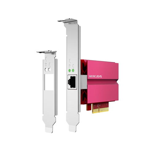 Interfaces</br></br>    1&times; PCI Express 3.0&times;4, 1&times; RJ45 Port</br>Network Media</br></br>    10GBASE-T/5GBASE-T/2.5GBASE-T/1000BASE-T/100BASE-TX </br>Data Rates</br></br>    Auto negotiation between 10 Mbps, 100 Mbps, 1 Gbps, 2.5 Gbps, and 10 Gbps</br>
