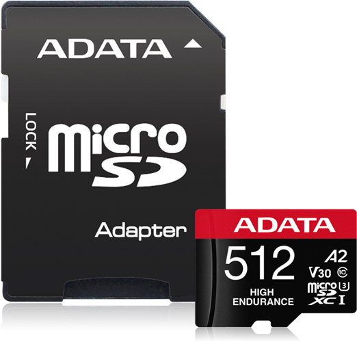 High Endurance microSDXC/SDHC UHS-I Card 256GB RETAIL W/1 ADAPTER, SD 6.0, UHS Speed : Class 3, Speed Class : Class 10, Video Speed Class : V30, Application Performance Class : A2, up to 100MB / 85MB per sec, Operating Temperature	-25&deg;C ~ 85&deg;C,</br>Recording Full HD at 26 Mbps at 30 degrees :up to 80,000 hours of video with 512GB card, 936TBW