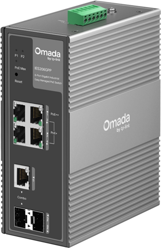 "Omada 6-Port Gigabit Industrial Easy Managed Switch with 3-Port PoE+ and 1-Port PoE++</br>KEY SPEC: 1. Operating Temperature: -40-75 ?</br>2. Installation: DIN/Wall-mounting</br>3. Up to 240 W PoE Budget with 2&times; PoE++ and 6&times; PoE+ ports</br>4. Ports: 2&times; GE SFP/RJ45, 8&times; GE RJ45</br>5. Omada SDN central management"</br>