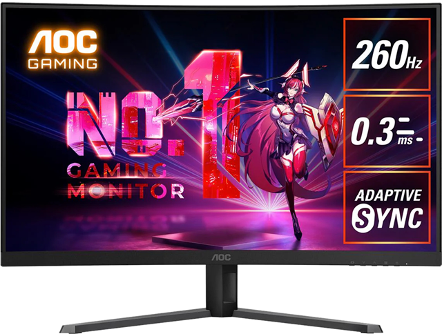 31.5" Curved 1500R VA Gaming Monitor, Full HD 1920 x 1080 Max Res, 0.3ms MPRT / 4ms GtG, 260Hz, 1xHDMI2.0, 1xDisplay Port1.4, VESA 100mm, FreeSync, 3yr Warranty, Tilt -5&deg; - 23