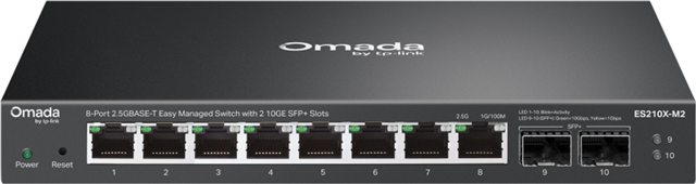 "Omada 8-Port 2.5G Easy Managed Switch with 2 10GE SFP+ Slots </br>8&times; 2.5 Gbps RJ45 Ports</br>2&times; 10 Gbps SFP+ Slots</br>Easy to Use: Supports plug-and-play for instant connectivity and simple configuration for additional features</br>Centralized Cloud Management via the web or the Omada app</br>Automatic Loop Prevention, VLAN, and IGMP Snooping</br>Fanless design for silent operation</br>Durable metal casing and desktop/wall mounting design"</br>