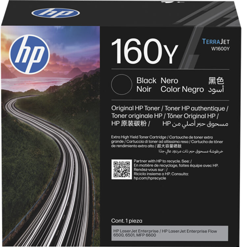 HP 160A toner cartridge works with: HP LaserJet Enterprise / HP LaserJet Enterprise Flow 6500, 6501, MFP 6600</br>(~38,000) pages.