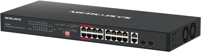 16-Port Gigabit Rackmount Switch with 16-Port PoE+</br>16&times; Gigabit PoE+ ports, 2&times; Gigabit uplink ports, and 2&times; Gigabit SFP slots</br>High Power PoE+: Support PoE Power up to 30 W for each PoE port and 192 W for all PoE ports. Working with IEEE 802.3af/at compliant PDs</br>