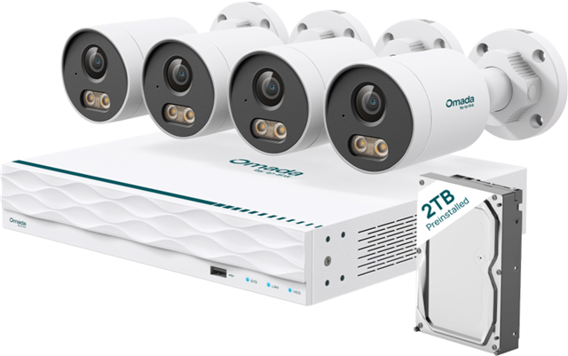Omada 5MP Bullet PoE Security Camera System with 2TB HDD, 4-Camera with 16 Channel NVR