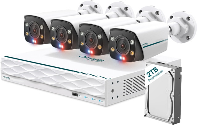Omada 8MP Bullet PoE Security Camera System with 2TB HDD, 4-Camera with 16 Channel NVR
