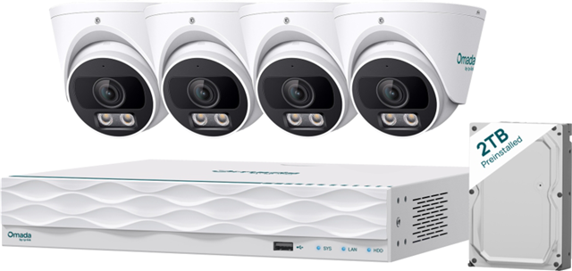 Omada 5MP Turret PoE Security Camera System with 2TB HDD, 4-Camera with 16 Channel NVR