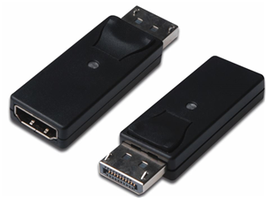 Passive DisplayPort adapter, DP (male) - HDMI Type A (female), Plastic housing, black, Use to connect a Displayport graphics card/notebook to an HDMI Display (Monitor/TV) </br></br></br>