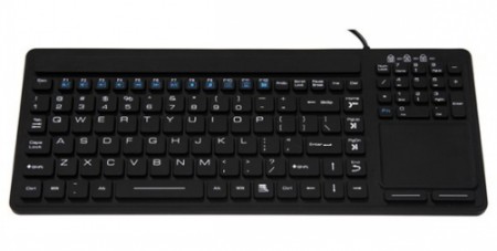 A specially designed industrial keyboard with touchpad, rigid and rugged, waterproof and washable, made of silicone.</br>This keyboard is waterproof but note that the mouse is a capacitive touchpad - avoid direct contact with water for best performance.