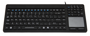 A specially designed industrial keyboard with touchpad, rigid and rugged, waterproof and washable, made of silicone.
This keyboard is waterproof but note that the mouse is a capacitive touchpad - avoid direct contact with water for best performance.